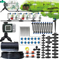 Drip Irrigation System with Water Timer 162ft Drip Irrigation Kit 5/16“ID and 1/4 Inch Pipe Auto Watering System for Garden Adjustable Spray for Greenhouse Garden Lawn Potted Plants Black