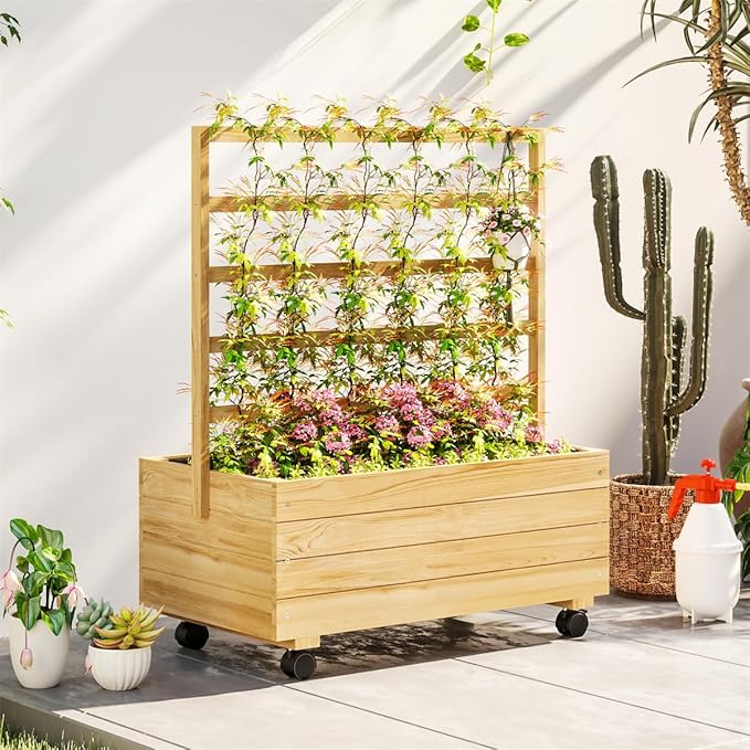 Raised Garden Planter Outdoor Garden Raised Bed Vegetable Flower Planter Raised Stand for Garden Grow Your Own Herb GardenRaised Garden Bed Outdoor Planter Box &amp Plant Stand with Climbing Rack