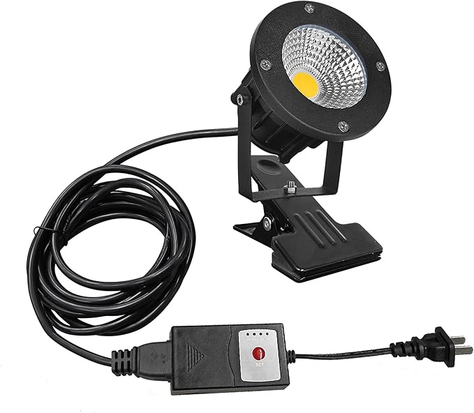 Kiven IP65 Waterproof LED Landscape Clamp Light Black Decorative Spotlight Lamp with Plug-in Cord and Timer for Indoor Outdoor Yard Step Statue LED Lawn Light (5W Warm White)