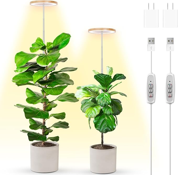 LBW Plant Grow Light72 LEDs Full Spectrum Grow Lights for Indoor PlantsBamboo Plant Lights with 4/8/12H TimerHeight AdjustableIdeal for Large Tall PlantsBamboo2 Pack