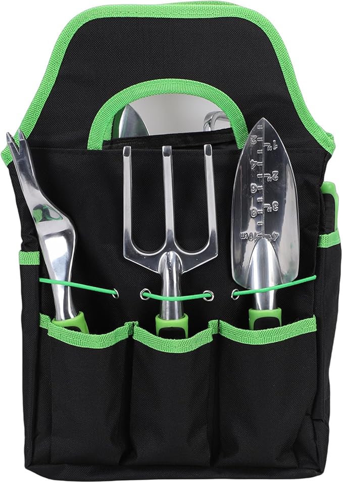 YUYTE Gardening Tools Set 8 Piece Magnesium Aluminum Alloy Garden Tool Kit with Ergonomic Handle and Tote Bag for Men Women Who Love Gardening