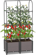 Raised Garden Bed Outdoor Planter Box with Trellis and Wheels Tomato Planter Cage with Trellis Indoor Outdoor Patio Self Watering Planters for Climbing Plants Vegetable Flowers