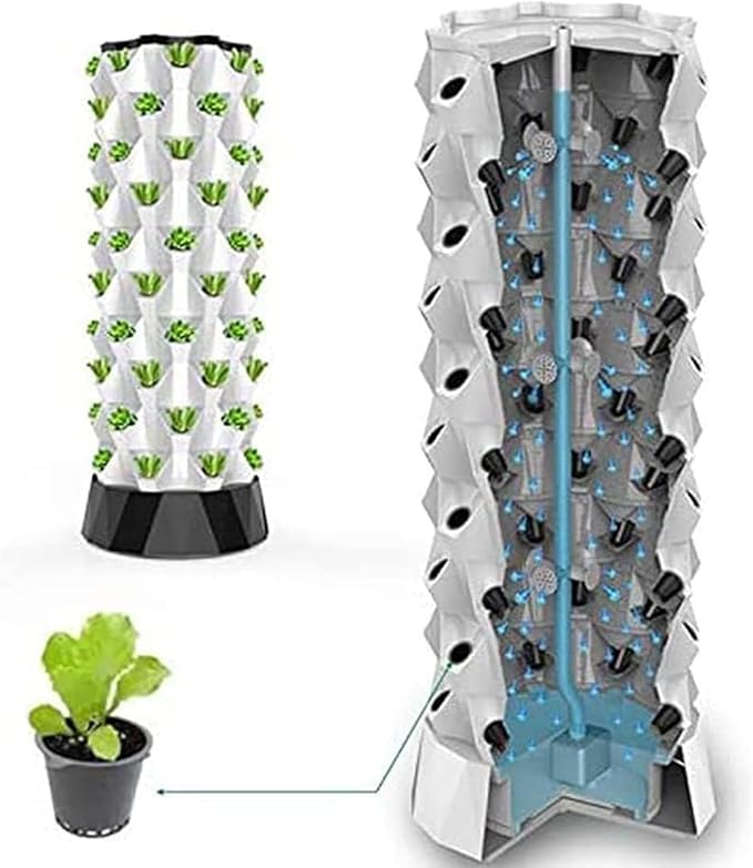 Hydroponics Tower SetGarden Hydroponic Growing Vertical Tower Vegetable Plant Tower Gift for Gardening LoverAutomate Aeroponics Mini Indoor Outdoor Home Grow HerbWhite-6floors