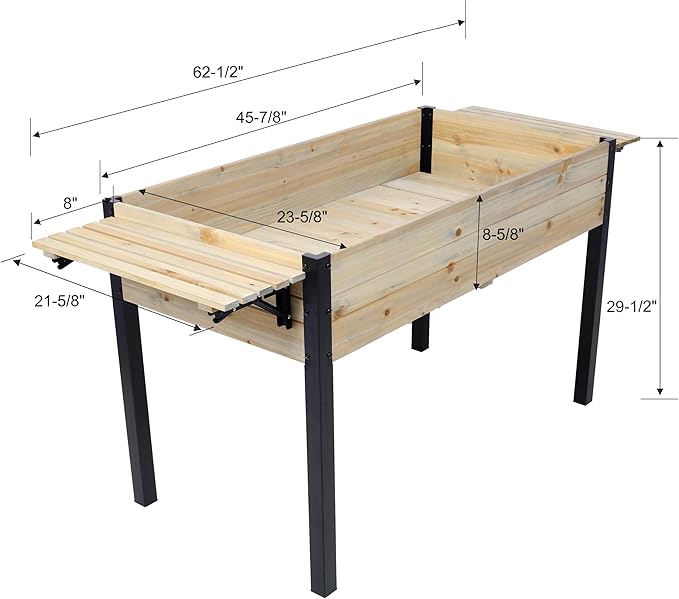 Donext Horticulture Raised Garden Bed Metal Leg Wood Planter Boxes with Folding Storage Shelf Metal Leg Wood Planter Boxes with Folding Storage Shelf Natural