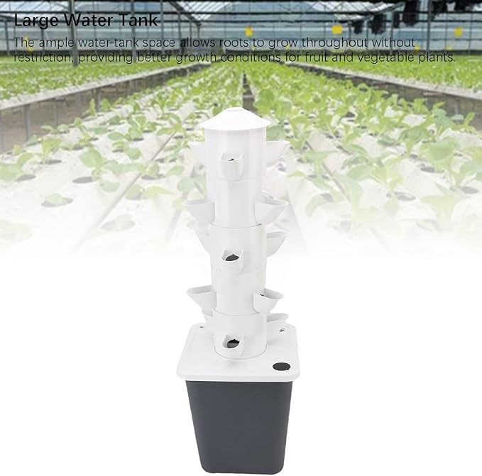 Hydroponics Tower System with 15 Holes 10L Water Vertical Hydroponic Tower for Home School with Vertical Planter Indoor Outdoor Garden System (US Plug)