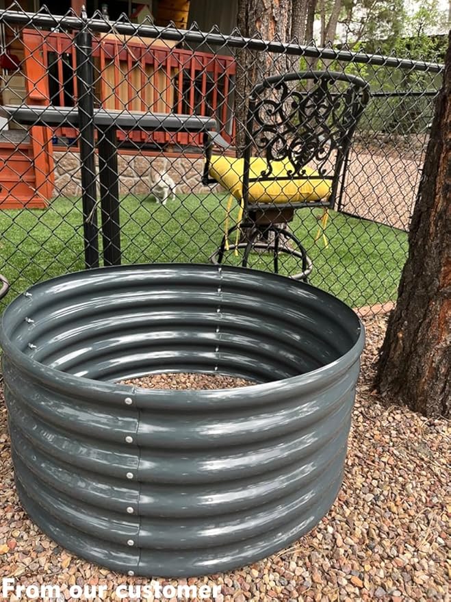 FORTUNO 17 Tall 3 FT Round Galvanized Raised Garden Bed Box Metal Outdoor High Flower Bed Steel Patio Ground Planter for Planting Vegetables and Herb Dark Grey