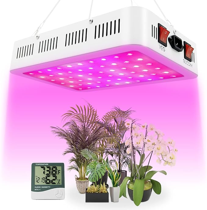 NAILGIRLS LED Grow Light 600W Grow Lamp for Indoor Plants Full Spectrum Plant Growing Light Fixtures with Daisy Chain Temperature Hygrometer