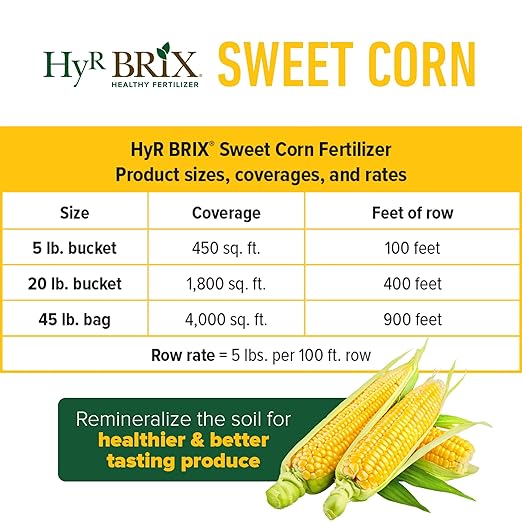 HyR BRIX Slow-Release 16-7-10 Sweet Corn Fertilizer 20lb Bucket - Corn Food with Calcium &amp Sulfur - Essential Micronutrients for Big Uniform Ears &amp Sweet Flavor