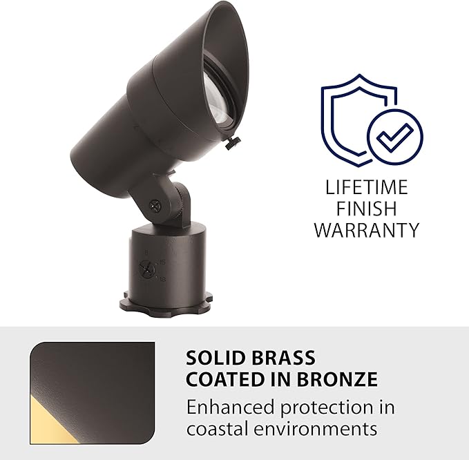WAC Landscape Lighting LED 12V Medium Size Accent Light with Adjustable Beam Angle and Integral Brightness Control 50-1300 Lumens 4000K Cool White Built-in LED in Solid Brass Coated with Bronze