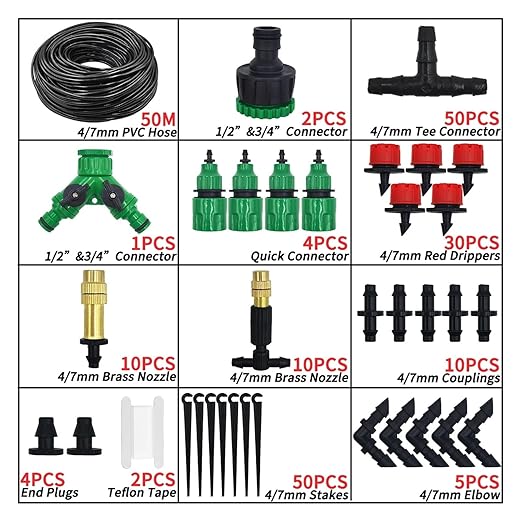 Garden Supplies 5-50M Garden Micro Drip Irrigation Automatic Watering System Kit Timer Controller DIY Mist Spray Cooling for Potted Plants Nozzle(Black)