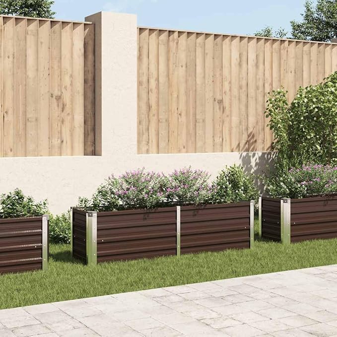 Garden Raised Bed Outdoor planters Garden Bed Planter Boxes Outdoor Suitable for Backyard Patios Flowers Restaurants Brown 63x15.7x17.7 Galvanized Steel