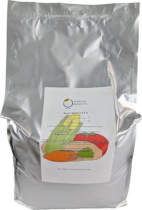 Greenway Biotech Inc. Bone Meal Fertilizer 3-15-0 Plus 24% Calcium for Plant’s Strong Root Development- Plant Food Source of Nitrogen and Phosphorus for Gardening Flowering Plants- (2X 25 Pounds)