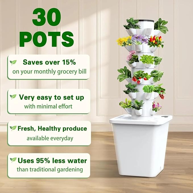 Tower Hydroponic 10 15 20 25 30 Hydroponics Growing Kits 10L Large Capacity Water Tank for Fruits Vegetables Flowers with Water Pump25Ho
