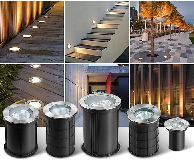 LED Landscape Lights - Outdoor Buried Spotlight Adjustable 15° Angle IP67 Waterproof Stainless Steel Recessed Ground Illumination for Patio and Driveway