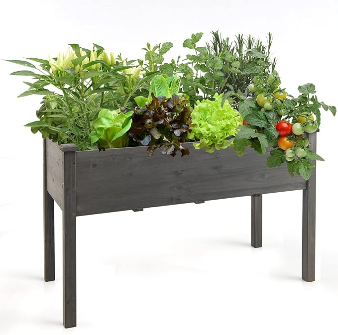 GRAFFY Raised Garden Bed 49.5 X 23.5 X 30.0 Wooden Elevated Planter Box for Vegetable Flower Herb Outdoor Planting Bed Container with 4 Drain Holes &amp Legs for Grass Lawn Patio Backyard(Grey)