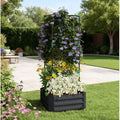 Heavy-Duty Galvanized Steel Raised Garden Bed with Built-in Trellis Support for Climbing Plants and Vegetables (Dark Gray + Steel)