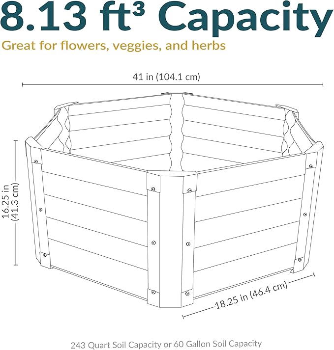 Sunnydaze Galvanized Raised Garden Bed Outdoor - Metal Planter Box for Gardening Vegetables and Plants - 16.25 H Hexagon - Gray
