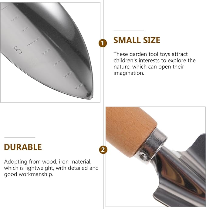 Angoily Garden Tool Set 4pcs with Wooden Handles – Small Garden Shovel Narrow Shovel 3-Prong Hand Rake and 3-Prong Hoe for Outdoor Gardening Weeding and Planting