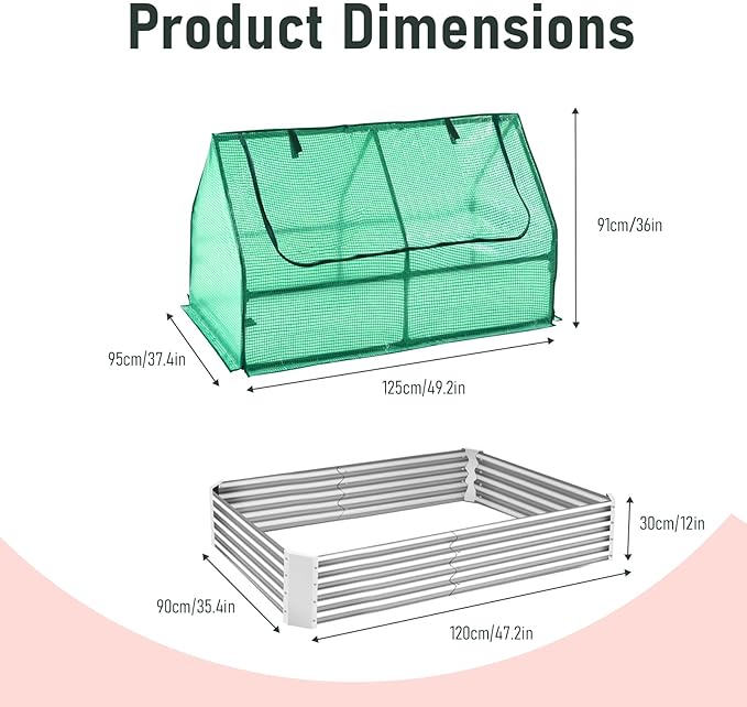 4 x 3 x 1 ft Garden Bed Galvanized Raised Covered Metal Planter Box Kit with 2 Large Screen Window Mini Greenhouse 20 T Labels Free 1 Pair Gloves for Growing Vegetables Outdoors (4 x 3 x 1 ft)