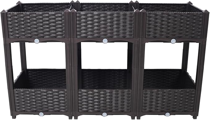 Planter Raised Beds - Elevated Garden Box with Drainage Plug for Vegetable/Flower/Herb Outdoor Standing Planter Beds Gardening Kit Brown 47.2x15.7x27.7