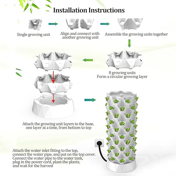 Tower Hydroponic Growing System with Water Pump Vertical Plant Sites Soilless Garden Column DIY Hydroponic Farm Equipment AeroponicKit Smart Water Circulation(6 Layers)