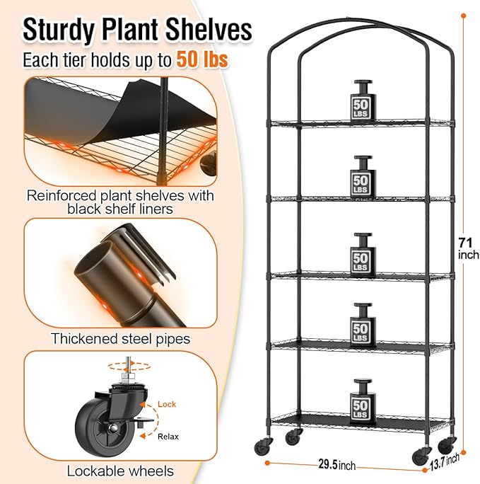 Small Indoor Greenhouse with Grow Light &amp PVC Cover Portable Mini Greenhouse Tent Shelves Adjustable 5 Tier Metal Plant Stand with Grow Light for Indoor Plants Seed Starting 29.5x13.7x71