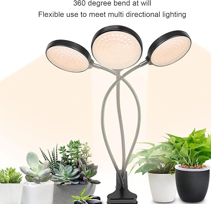 LED 45W Plant Grow Lamp with 3 Heads 360 Degree Bendable USB Powered Growing Light for Indoor Succulent Plants Aluminum PC Material