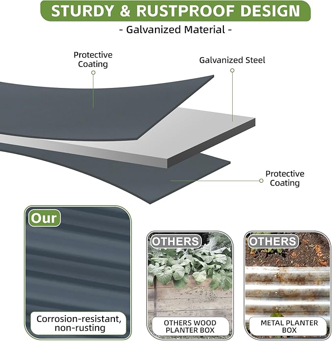 4x2x2ft Raised Garden Bed - Galvanized Deep Root Planter Boxes Outdoor with Wing Nuts and Safety Edges for Gardening Vegetables Flowers Herbs Succulents - Gray