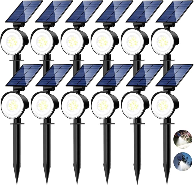 nipify 12 Pack Solar Spot Lights Outdoor Waterproof with 3 Modes Solar Spotlight Light for Outside Yard Landscape Lighting Pathway Lights Wall Cool White