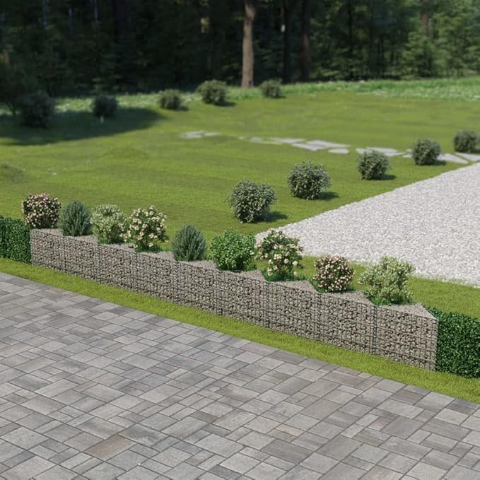 Galvanized Steel Gabion Planter Raised Bed Outdoor Garden Galvanized Steel Wire Mesh Grid Stone Wall Flower Raised Bed for Vegetables Flowers Plants 248x11.8x19.7 -AA