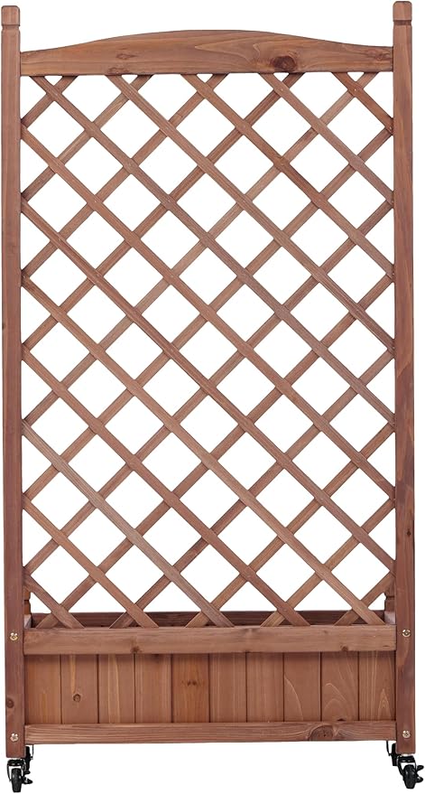 Raised Garden Bed with Trellies 2 Pack Outdoor Wooden Planter Box &amp Plant Stand with Adjustable Climbing Racks for Climbing Plants Vegetables and Herbs Brown
