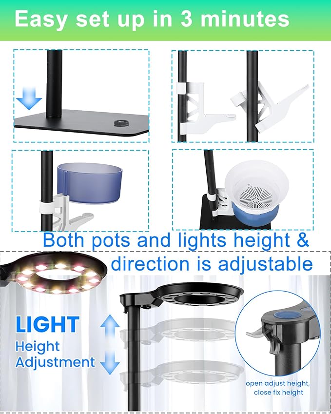 Indoor Plant Hydroponics Growing System Tower Kit with Grow lightHerb Vegetable Indoor Garden Growing System with Standing Floor Tall LED Grow LightHeight Adjustable with Timer &amp Metal Stand (La