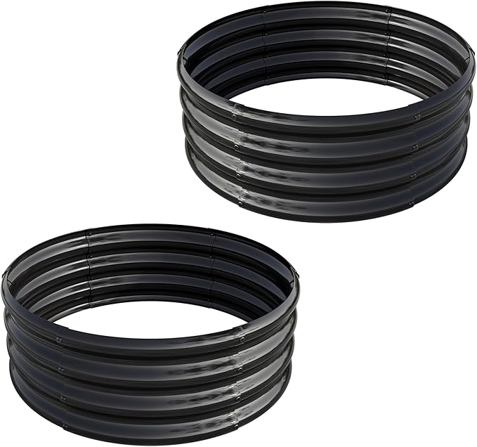 2PCS 32.08 x 11.4 Tall Round Metal Raised Garden Bed - Outdoor Planter Box for Vegetables Flowers Herbs &amp Fruits Backyard Patio Black