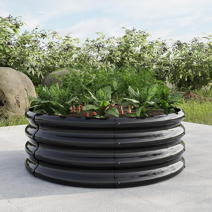 32.08 * 11.4 Tall Round Raised Garedn Bed Metal Raised Beds for Vegetables Outdoor Garden Raised Planter Box Backyard Patio Planter Raised Beds for Flowers Herbs Fruits (Black)