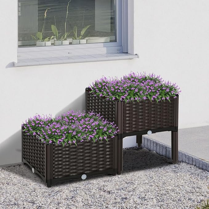 Dawn 2 Piece Raised Garden Bed with Legs Self-Watering Planter Box Raised Bed to Grow Flowers Herbs &amp Vegetables Gray
