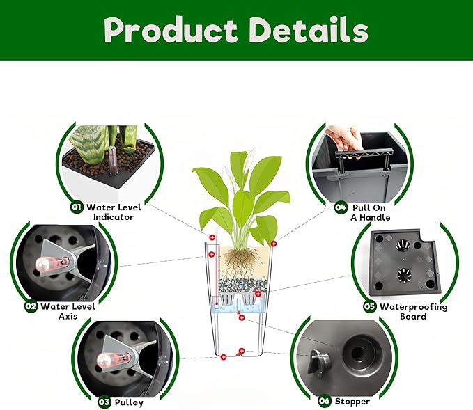 Square Planter for Indoor or Outdoor Use 22 Inch High Faux Rattan Flower Pot with Automatic Watering System for Porch Patio Backyard Makes Keeping Flowers Easier (Pack of 2 Brown)