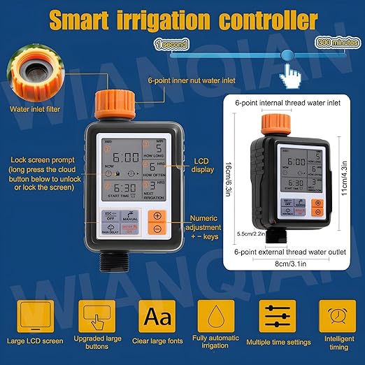 Automatic Drip Irrigation System Automatic Irrigation Equipment Set Automatic Drip Irrigation Kit Suitable for 1/2 and 3/4 Faucets Full Coverage Smart Timer 1Sec - 300 Min 40m+Controller