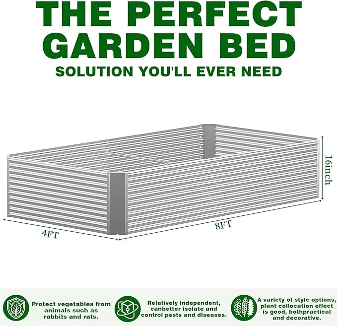 2 Pcs 8x4x1.4 ft Galvanized Steel Raised Garden Bed – Outdoor Metal Planter Box for Vegetables &amp Herbs Weatherproof Raised Bed Quick Assembly