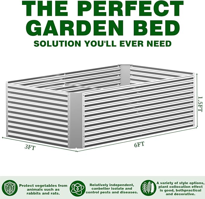 2 Pcs 6 x 3 x 1.5 FT Galvanized Steel Raised Garden Bed Extra Large Outdoor Planter Box for Vegetables &amp Herbs Rust-Resistant and Easy to Clean DIY Garden Box