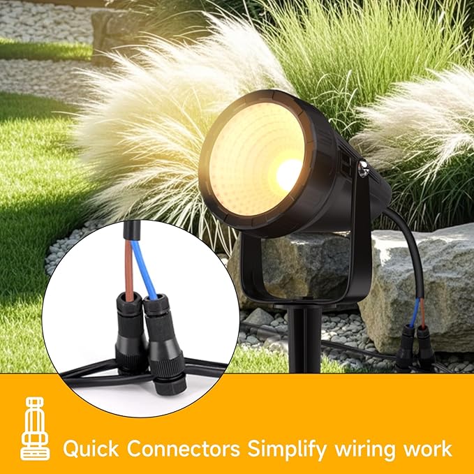 Outdoor Landscape Lighting - 24Pack Outdoor Spot Lights with Connectors &amp Transformer for Yard Plant Lawn Tree Flags House Garden Fence - 7W Warm Yellow 3000K Spotlights with IP65 Waterproof