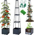 Lancisism 2 Pack Raised Garden Bed Tomato Planter with Trellis - 57 Self Watering Planter Box for Climbing Plants Vegetables Flowers - Garden Tomato Pots with Cage for Patio Greenhouse Indoor Outdoor
