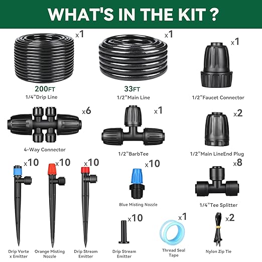 Drip Irrigation System for Garden 2026-Upgraded Quick Connect Garden Watering Kit All-in-One with 1/2 inch 1/4 inch Irrigation Tubing for Garden Lawn Greenhouse Raised Beds (233FT)