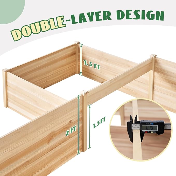 SPECRAFT H-Shaped Raised Garden Bed 12x12x2 ft Double-Layer Wooden Planter Box for Outdoor Patio Garden180 cu. ft Capacity