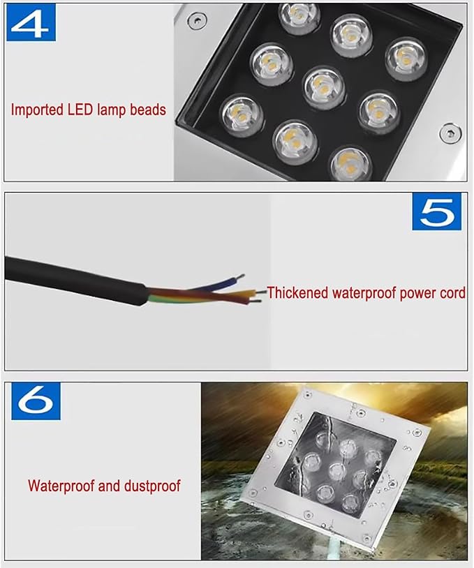 LED Landscape Lights - Outdoor Buried LightsSquare Ultra-Thin Spotlight IP66 Waterproof Embedded Underground Light for Pathway Walkway Deck Yard Floor LampRed-3W