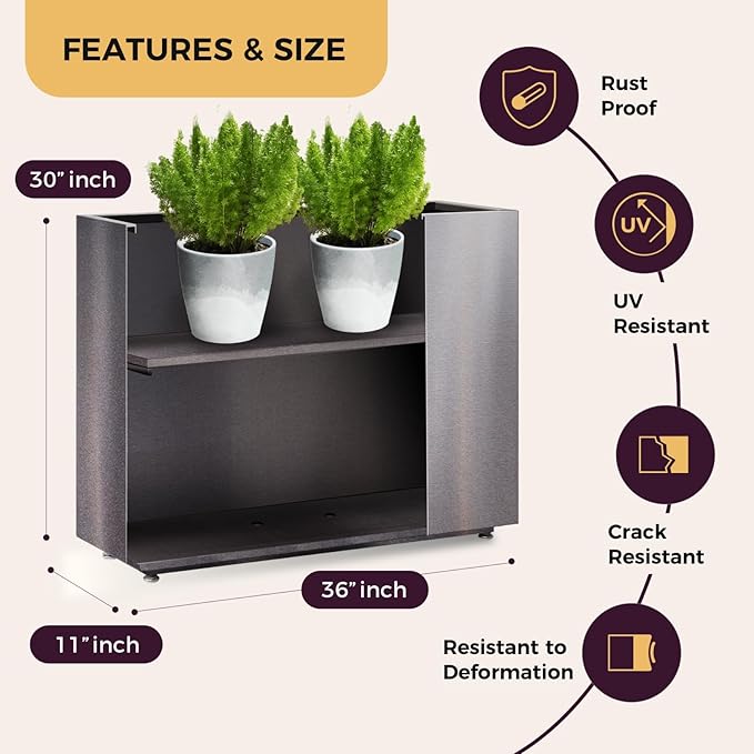 30-inch Tall Elevated Metal Planter 36W x 11D Corten Steel Style Planter Box with Removable Partition &amp Adjustable Feet Outdoor Weathering Corten Steel Planters for Patio Deck Yard Rust