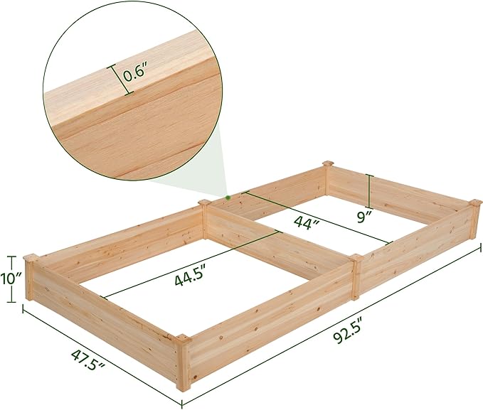 Yaheetech 8×4ft Wooden Horticulture Raised Garden Bed Divisible Elevated Planting Planter Box for Flowers/Vegetables/Herbs in Backyard/Patio Outdoor Natural Wood 93 x 48 x 10in