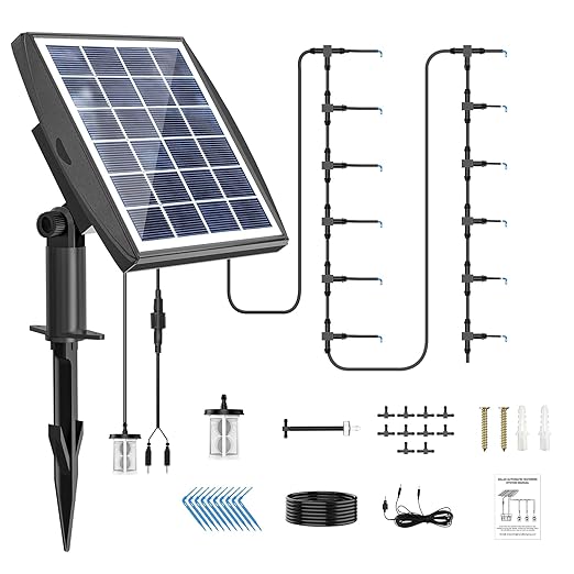 Solar Automatic Drip Irrigation Kit System JIYANG Solar Powered Auto Easy DIY Watering Device Supported Pots Plants 6 Timing Modes with Anti-Siphoning Device (Supported 10 Pots 6Timing Modes)