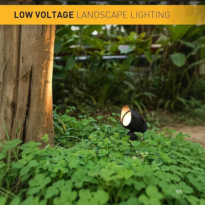 GOLDEN STAR Low Voltage Landscape Lights 5W 400 Lumen 2700K Warm White Outdoor LED Spotlights 12V Flood Lighting with Connector and Stake 8401-2650-G06