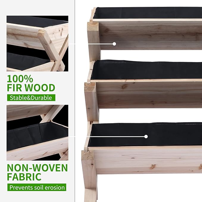 3 Tiers Wooden Vertical Raised Garden Bed with LegsPlanter Raised Beds Kit for Flowers Herbs Vegetables Natural