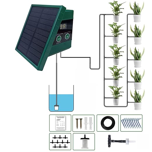 Solar Automatic Drip Irrigation Kit System Plant Watering Devices Solar Drip Irrigation System with Anti Siphon &amp 30 Timers Ideal for 10 Potted Plants 33Ft Pipe